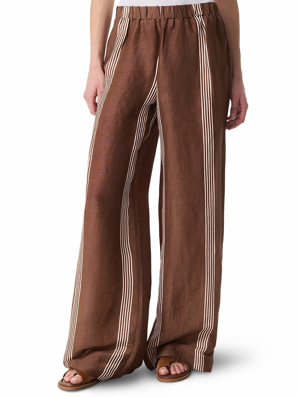Rag & Bone Women's Brown Olivia Stripe Linen & Silk Pants Medium - Picture 1 of 10